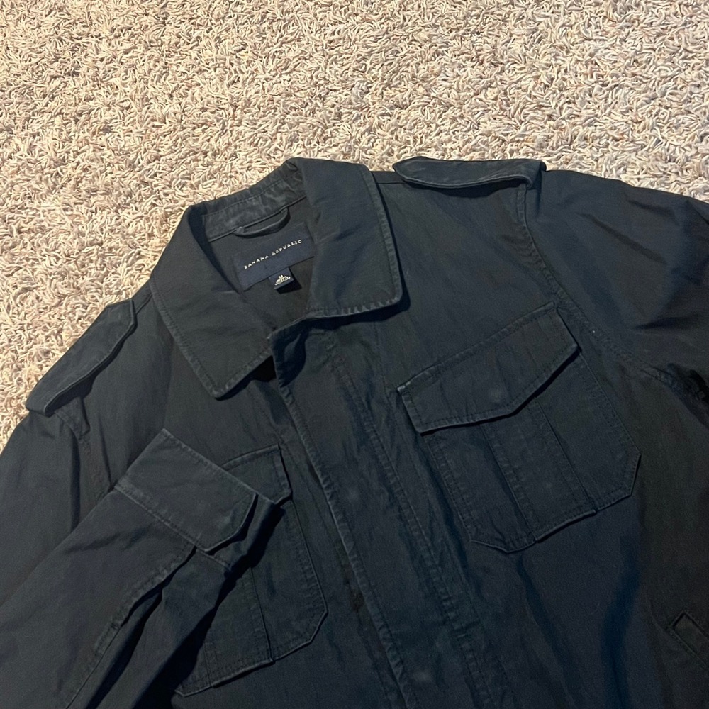 Banana Republic Mens Military Field Jacket‎ Black Utility Cargo M Epaulettes